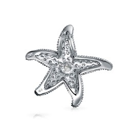 Pave CZ Dancing Marine Life Nautical Beach Vacation Starfish Necklace Pendant For Women .925 Sterling Silver Large