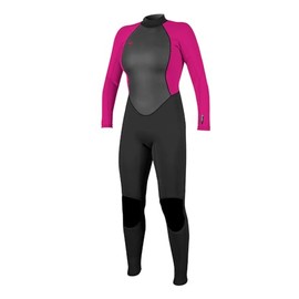 O'Neill Women's Reactor-2 3:2mm Back Zip Full Wetsuit, Lightweight Warmth and Flexibility for All Water Activities, Black/Berry, 4