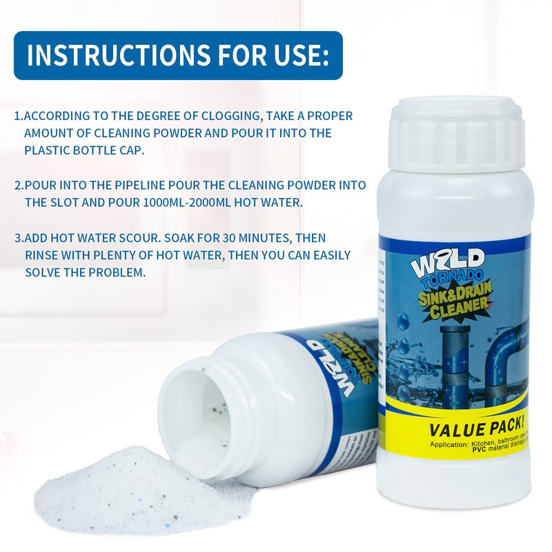 Wild Tornado Pipe Dredge,Powerful Sink Cleaner Powder Fast Foaming for
