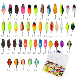 Xmart Pack of 43 High-Quality Trout Bait Spoons Trout with Storage Box Trout Bait Various Sizes 2.3 g / 2.8 g / 3.3 g / 5 g Suitable for Sea Water and Freshwater for Bass Trout