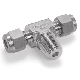 Ham-Let 3002356 Stainless Steel 316 Let-Lok Compression Fitting, Tee, 1/4" Tube OD x 1/4" Tube OD x 1/4" NPT Male