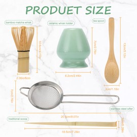 DiDiBirDi Matcha Whisk Set, Bamboo Matcha Whisk Set, Bamboo Matcha Whisk (Chasen), Traditional Shovel (Chashaku), Stainless Steel Strainer, Teaspoon, Whisk Holder (5 Pieces)