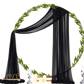 Socomi Wedding Arch Draping Fabric 29" x 20Ft 1 Panel Black Sheer Outdoor Curtain Drapes Extra Long for Wedding Ceremony Birthday Party Decoration