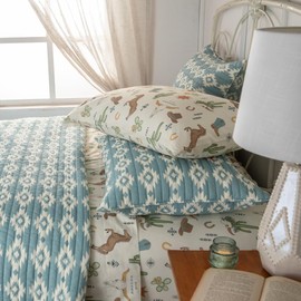 Rod's Blue Canyon (Quilt)-Full/Queen Quilt-Southwest Aztec-Blue White-Quilt Size (88x92)-Reversible-Cotton