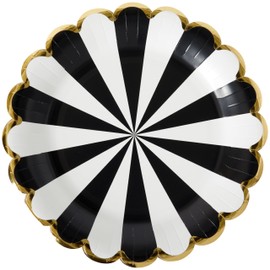 C.R. Gibson TW12-25843 Black and White Pinwheel Scallop Edge Disposable Paper Dinner Plates, 10.25" Diameter, Multicolor, 8 Pieces