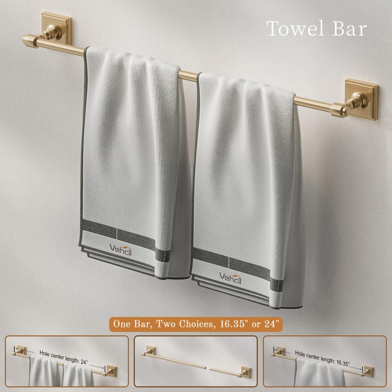 Champagne Bronze Bathroom Accessories Set, 5 Piece Bathroom Towel Holder