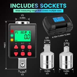 Digital Torque Adapter 1/2 Inch, 3.4 - 340 Nm Torque Digital Adapter, Accuracy ± 1% with Preset, Memory, Buzzer, LCD Display, 1/4 Inch 3/8 Inch Adapter for Car, Motorcycle, Bicycle