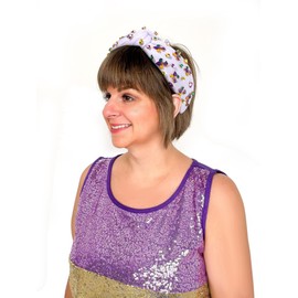 NVENF Mardi Gras Headband Carnival Accessories for Women Crown Mask Headbands Green Purple Gold Rhinestone Pearl Jeweled Knotted Headband Fat Tuesday Parade Party Favors Gifts (Fleur De Lis 3 -White)