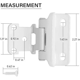 Donanim 1/2" Overlay White Cabinet Hinges – 4 Pairs (8 Pcs) Semi-Wrap Self Closing Door