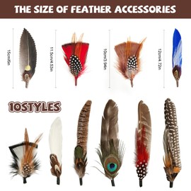 Cosswe 10Pcs Natural Peacock Feathers for Hats, Assorted Feathers Accessories for Men Women, DIY Decorations