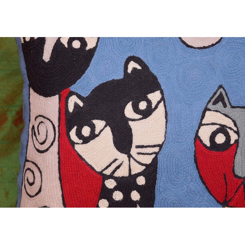 Kashmir Designs Picasso Blue Cat Pillow Cover Quadruplets Whimsical Hand