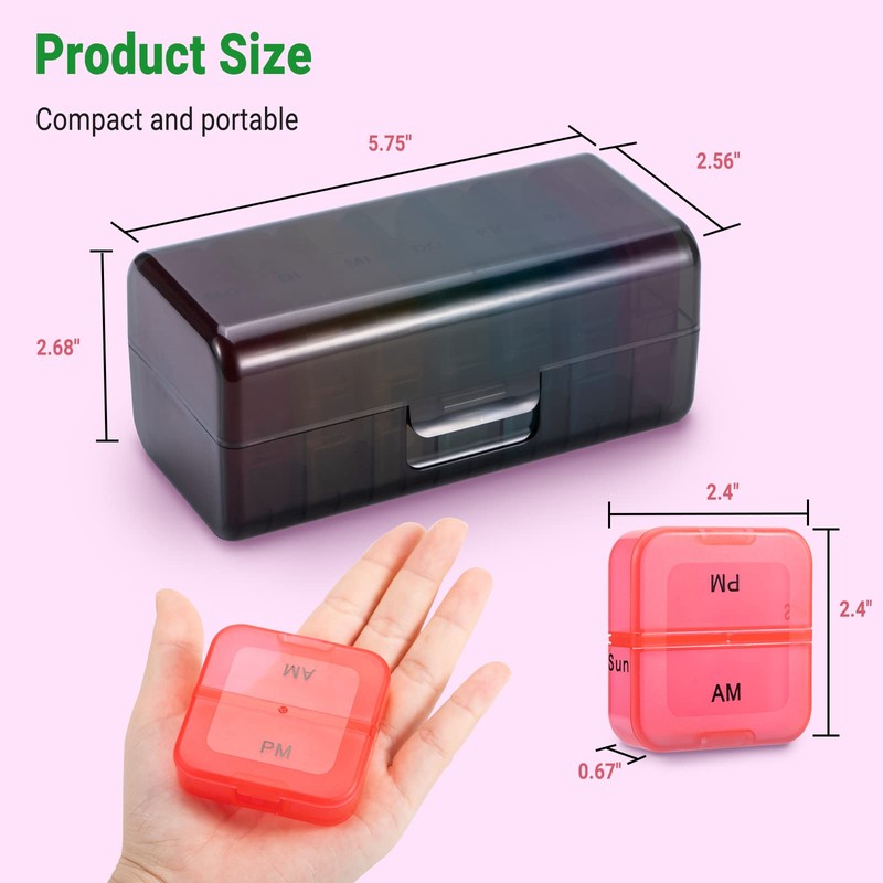 Zoksi Weekly Pill Organizer 2 Times a Day, Black 7