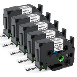 Label KINGDOM Compatible with Brother P-Touch TZe-251 24mm 0.94”/~1” Laminated White Tape for Label Maker PT-D600 PT-P700 PT-P710BT, TZ 251 Refill, 24mm x 8m, 5 Pack