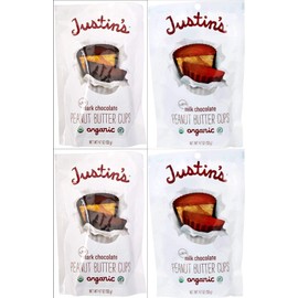 Justin's Nut Butter Mini Peanut Butter Cups,Variety 2 Milk Chocolate and 2 Dark Chocolate 4.7 Ounce Ea. (Pack of 4)