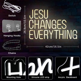 Gyaksjm Jesus Changes Everything Neon Sign for Wall Decor Jesus Neon Light Christian Neon Light Sign Warm White Letter LED Light Signs for Bedroom Easter Religious Events Church Decor