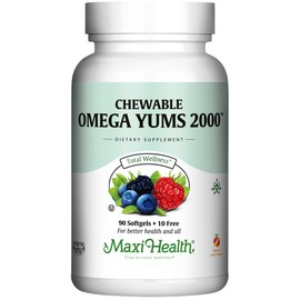 Maxi Health Fish Oil Gummies - Omega 3 Supplement for Adults and Kids - Fruity Burst Omega Yums - Omega-3 Fish Oil Source of EPA / DHA Fatty Acids - Heart, Brain, Joint Health - Kosher Certified - 100 Chewables