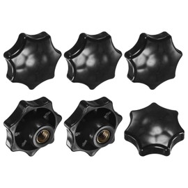 M METERXITY 6-Pack 7 Star Knobs, M12 Female Thread 60mm Seven-Pointed Head Blind Hole Clamping Grip Handles for Machinery/Electronic/Woodworking, Carbon Steel Screw-On Threaded Knob [Black]