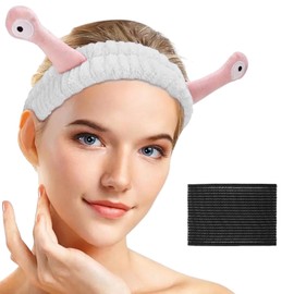 2 Pieces Spa Headband For Women Facial Makeup Head Band With Bangs hair pad Soft Head Wraps Snail Cartoon Headband Elastic Skincare Hair Band for Face Washing(White)