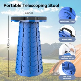 2024 Upgraded Collapsible Stool, Portable Folding Stool, Telescoping Camping Stool with Max Load Capacity 485lbs, Square Retractable Stool for Camping Gardening Fishing Hiking BBQ [Blue]
