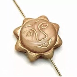 Czech Bead, 5 Opaque Beige with Gold Inlay Czech Glass 20x6mm Sun Face with 1mm Hole *