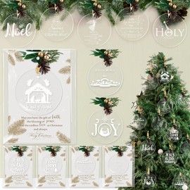 Kasyat 36 Sets Christian Christmas Ornaments Religious Ornament Bulk Gifts Bible Verse Inspirational Nativity Acrylic Christmas Tree Hanging Ornament with Cards for Women Family Church Decor (Stylish)