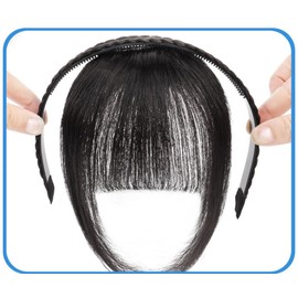 Black Natural Fake Bangs Hair Piece Clip Long Wig Synthetic Hair Band Bangs Headband Headbands For Women, Black Natural Clip-in Hairpiece, Long Wig Hair Extension