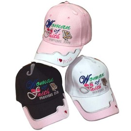 AES Woman of Faith Christian Jesus White with Pink Rim Embroidered Cap Hat 808A