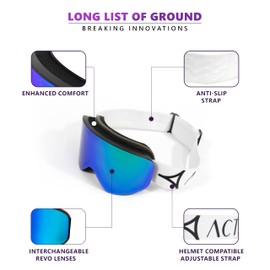 Actics Falcon 2 Black & White Ski Goggles with NASA-Engineered Revo Interchangeable Lens 100% UV400 Protection Snowboard Goggles for Men & Women