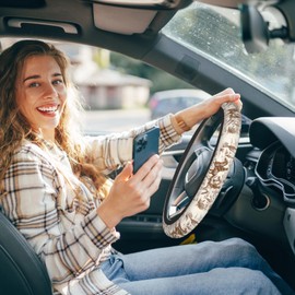 SISROW Cowboy Steering Wheel Cover Women Men Western Cowboy Horse Cactus Flower Beige Brown Car Accessories Steering Wheel Cover Universal 15 Inch Car Wheel Cover Steering Wheels Cover