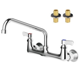 Wall Mount Kitchen Faucet, TOLSUNY Commercial Sink Faucet with 12-inch Swivel Spout, Brass Dual Handle Utility Laundry Faucet, Chrome Gooseneck Spout, for Laundry Room Restaurant Compartment Sink