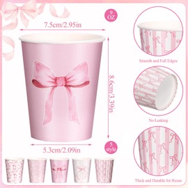 Reallnaive 100 Pcs Pink Bow Paper Cups Bow Party Decorations 9 oz Disposable Coffee Cups Coquette Birthday Decorations Bow Theme Birthday Party Cups for Wedding Bridal Shower Party Supplies