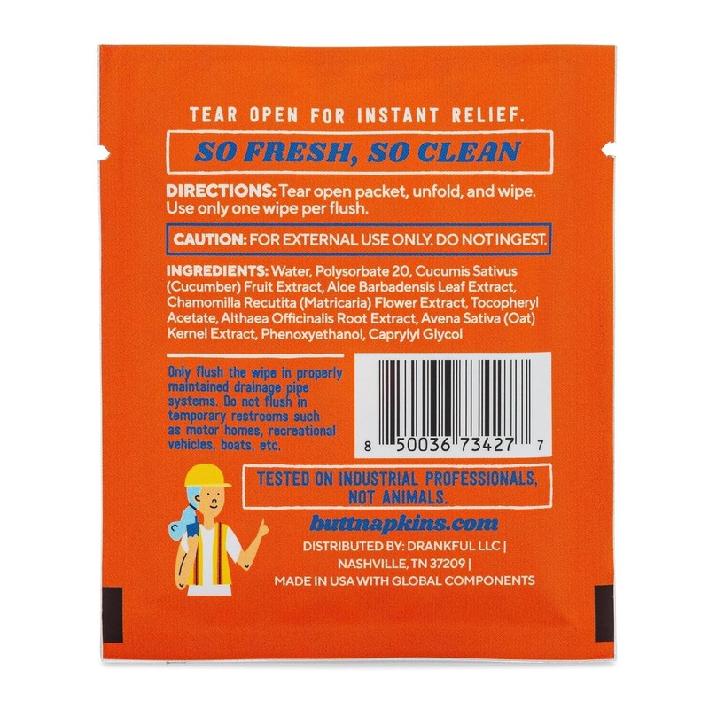 Butt Napkins - Water-Based Flushable Wipes, Individually Wrapped (Industrial, 5