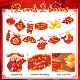 Ctosree Vietnamese Lunar New Year Decorations Tet Happy New Year Banner 2026 Spring Festive Red Gold Garland for Party Supplies Home Decor
