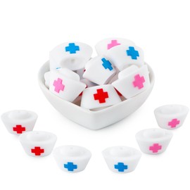 HHCFAST 6Pcs 3D Nurse Hats Silicone Beads for Pens Silicone Focal Beads for Keychain Making Necklace and Bracelets Craft（Multicolor）