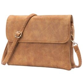 Toptime Cross Body Bag Women, Small Suede Phone Bags for Women Crossbody, Leather Shoulder Bag with Adjustable Strap, Brown Ladies Bags with 3 Zippered Compartments for Travelling Shopping Dating