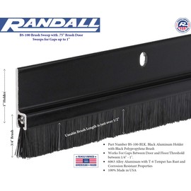 84" Black Door Sweep with Brush for Gaps up to 1" for use on Bottom of Door or Garage Made in USA