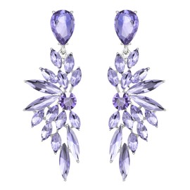 BriLove Bridal Wedding Earrings for Brides Bridesmaid, Crystal Teardrop Marquise Cluster Bling Rhinestone Dangle for Women Light Purple Silver-Tone