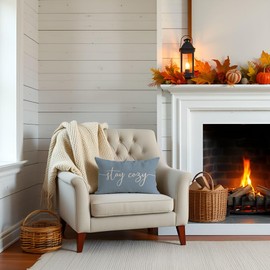 PANDICORN Dusty Blue Throw Pillow Cover 12x20 Inch, Stay Cozy Decorative Lumbar Cushion Case for Couch Sofa Bed, Neutral Farmhouse Living Room or Bedroom Home Decor