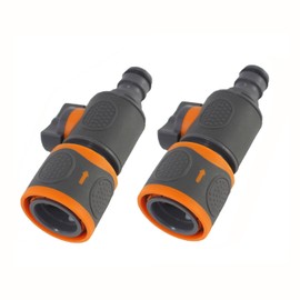 Garden Hose Connection Nipple, Hose Coupling Made of Acrylonitrile Butadiene Styrene with Regulating Valve, Garden Hose Quick Connector, Shut-off Valve, Connection Adapter Pack of 2