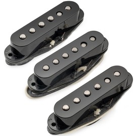 Musiclily Pro ST-50S Staggered Alnico 5 Single Coil Neck Middle Bridge Pickups Set for Strat Style Electric Guitar, Black