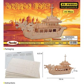 Puzzled 3D Puzzle Dragon Boat Wood Craft Construction Model Kit, Fun Unique & Educational DIY Wooden Toy Assemble Model Unfinished Crafting Hobby Puzzle to Build & Paint for Decoration 141 Pieces Pack