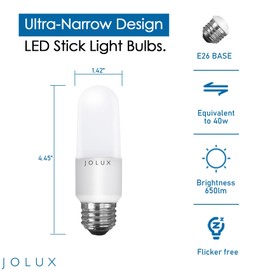 Jolux 2-Pack Dusk to Dawn LED Stick Outdoor Light Bulb,Auto On/Off,40W Equivalent for Enclosed Fixture LED Bulbs, Soft White (2700K), 650lm,Damp-Proof Rated, E26 Medium Base.