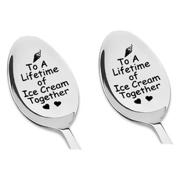 Anniversary Birthday Gifts Spoon for Husband Wife 2 Pcs To A Lifetime of Ice Cream Together Spoons for Ice Cream Lover Gift for Boyfriend Girlfriend Christmas Couples Gifts