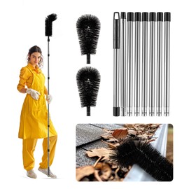 Zhichen star Gutter Cleaning Tools from the Ground - 10.5 FT Adjustable Gutter Cleaner Tools with Bendable Nylon Brush, Stainless Steel Pole for Safe, Ladder-Free Removal of Leaves, Twigs & Debris