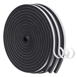 MAGZO Weather Stripping Door Seal, 1/4 Inch Wide X 1/4 Inch Thick Adhesive Foam Tape Soundproof Weatherstripping for Windows, 3 Rolls Total 29.4FT Black