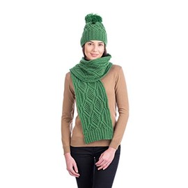 SAOL - Aran 100% Merino Wool Bobble - Women Hat (Green)