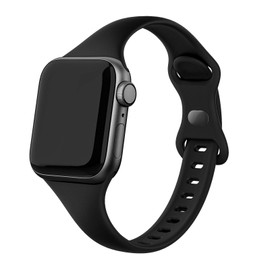 SWEES - Correa deportiva compatible con iWatch de 38 mm, 40 mm, 42 mm y 44 mm, silicona suave y ajustada, fina, delgada, pequeña, correa de repuesto para iWatch Series de la 1 a la 4, edición deportiva para hombre y mujer, Negro, 38mm/40mm - S/M: 5.6" -7