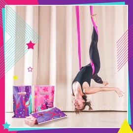 Janlaugh 100 Pcs Gymnastics Party Gift Bags with Handles Plastic Gymnastics Goodie Bags 9.84''x6.5'' Small Gifts Bags Reusable Snack Treat Candy Bags for Teens Gymnasts Coach Party Supplies