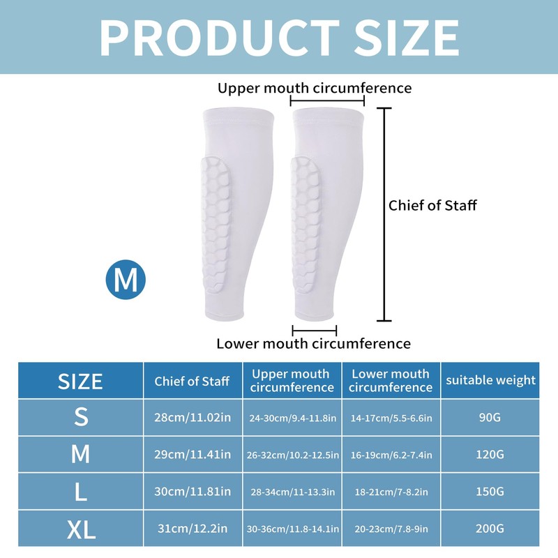 Shin Pads,Football Guards Soccer Hockey Soft Honeycomb Sleeves Adult White