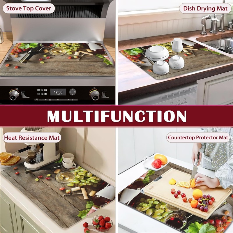 Electric Stove Top Cover Protector,Red Wine Grapes Glass Flat Top